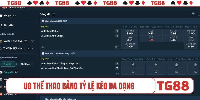 UG thể thao bảng tỷ lệ kèo đa dạng